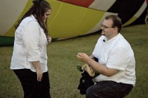 Chris Ward proposing to Heather on the launch field at the 2008 Plano Balloon Festival.